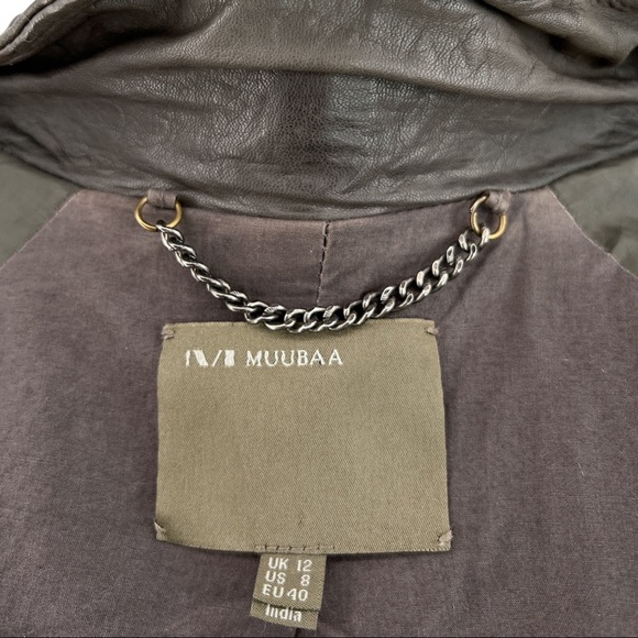 Muubaa Nassau Leather Biker Jacket in Storm Grey Moto Leather Jacket Size US 8 - Picture 11 of 13